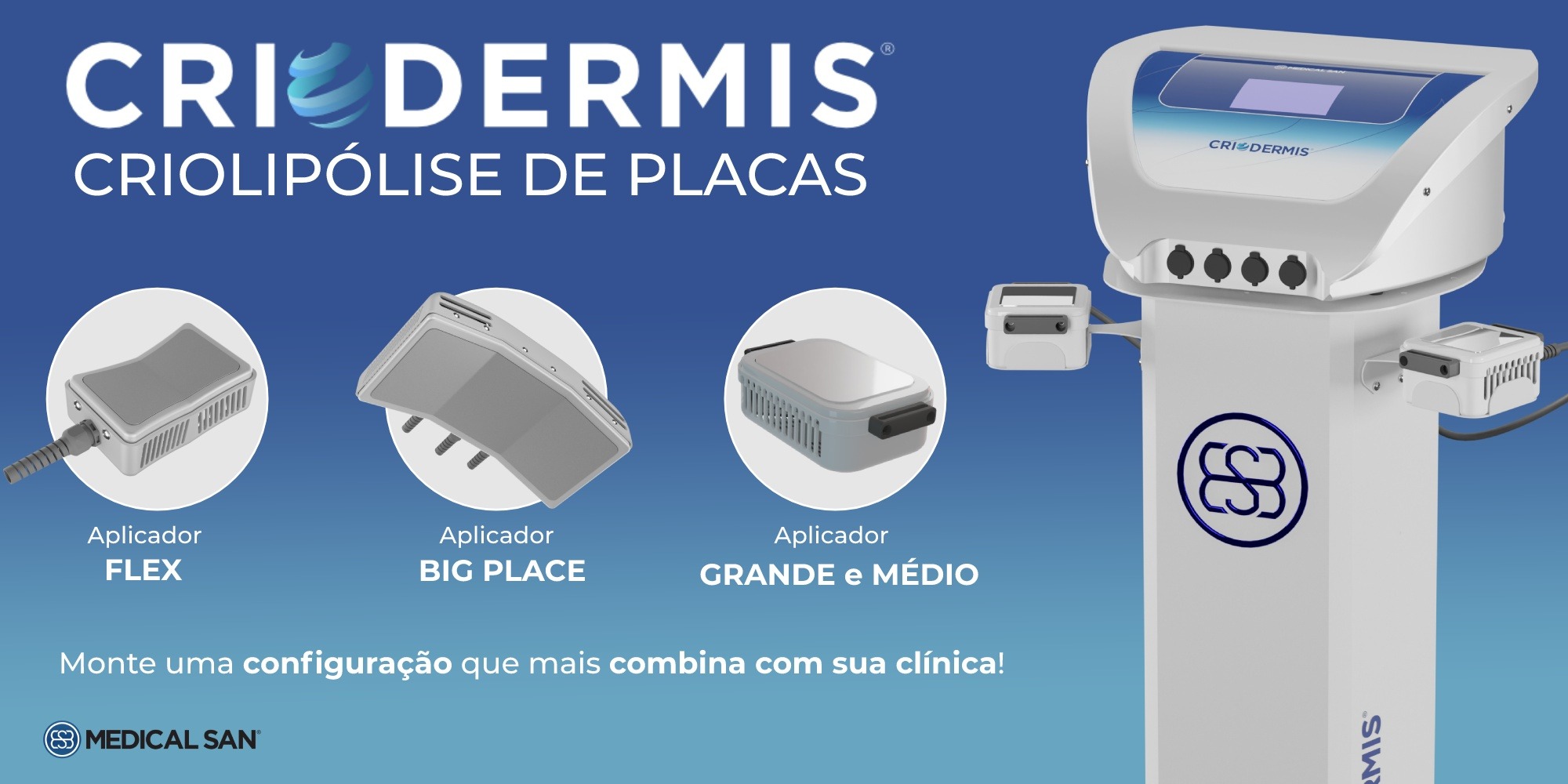 Exemplos de possibilidades de configurações quanto ao aplicador da Criodermis modular