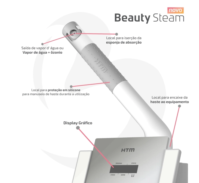 Novo Beauty Steam - Aparelho de Vapor de Ozônio + BRINDE Óleo de Girassol Ozonizado - HTM