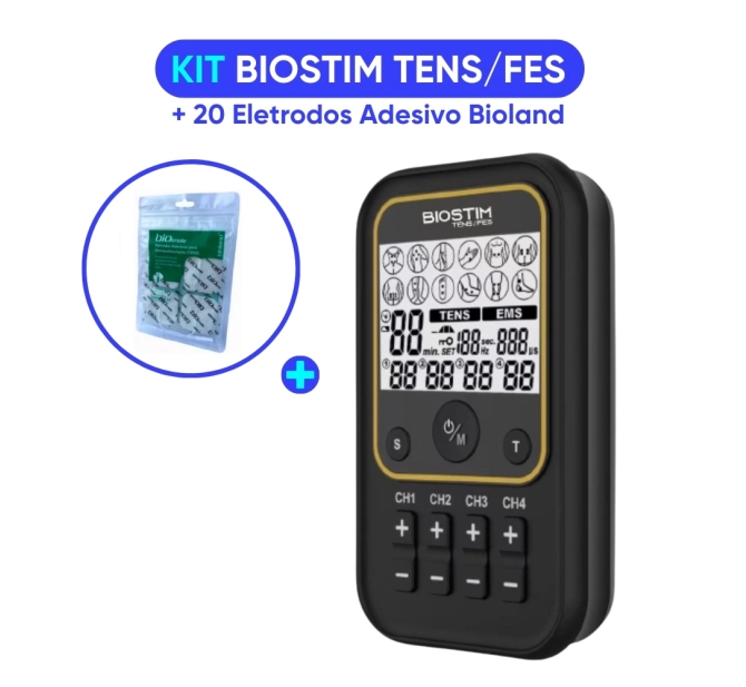 Biostim TENS/FES + Eletrodo Adesivo 5x5 cm (20 unidades) - Bioset
