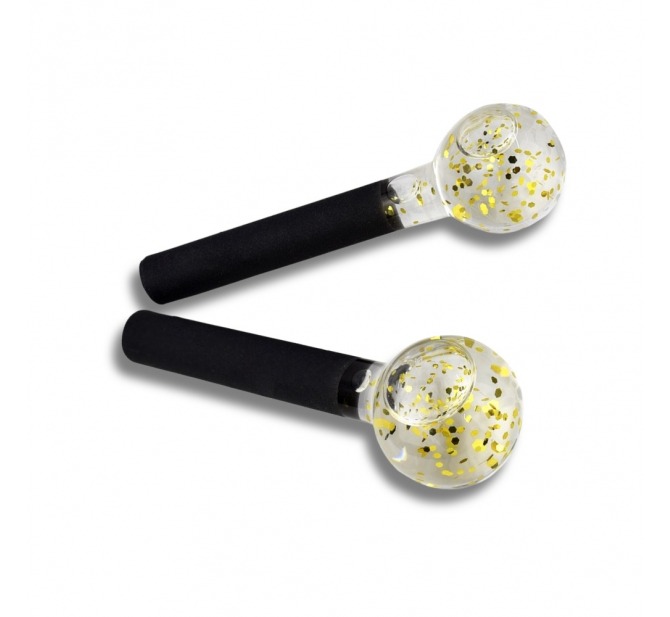 Esferas Grande De Vidro com Glitter Dourado para Cromoterapia – Par - BCMED