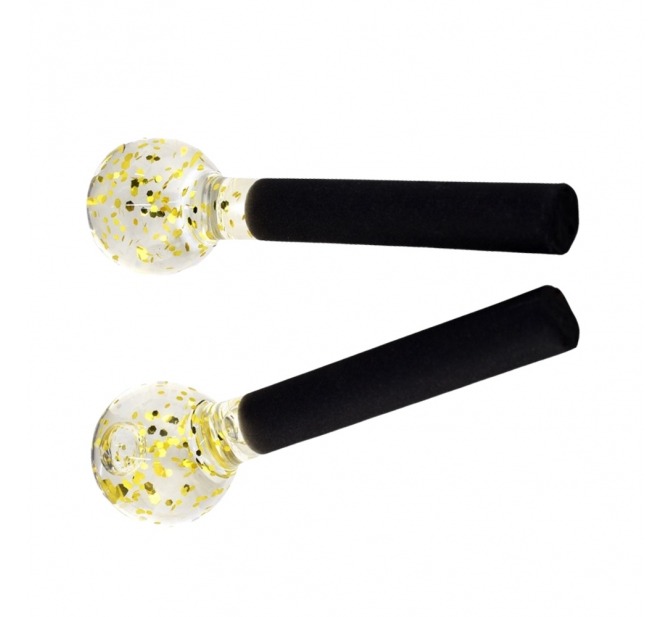 Esferas Grande De Vidro com Glitter Dourado para Cromoterapia – Par - BCMED