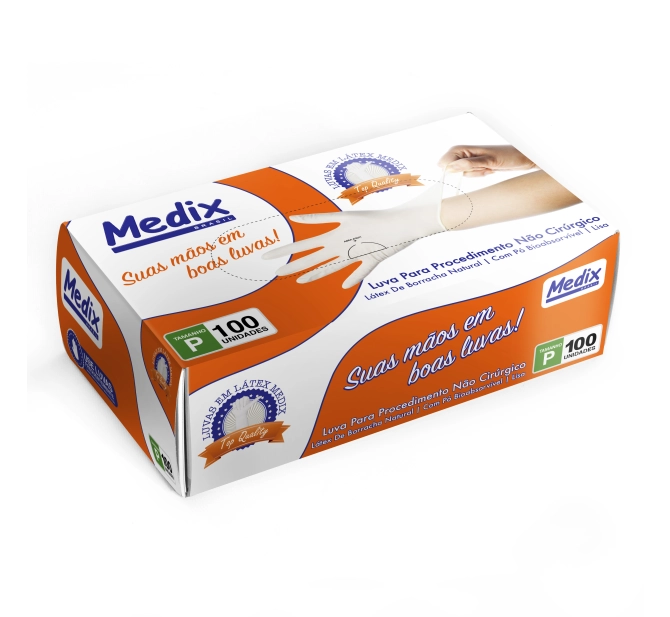 Luva de látex - Branca - Com Pó - Medix Brasil