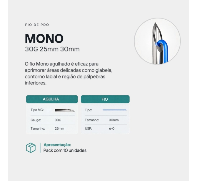 Fios de PDO Liso Mono 30G – 25mm/30mm - Pack com 10 unidades - Alur Medical