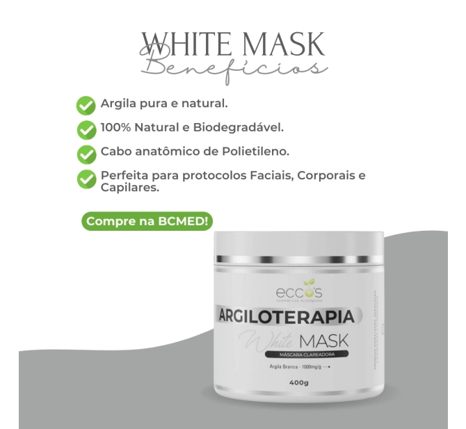 Kit Argila White Mask + 3 Pincéis de Seda - Ecco’s Cosméticos