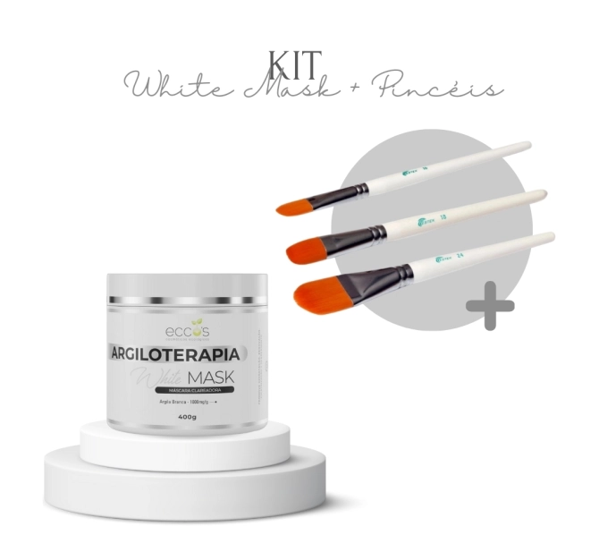 Kit Argila White Mask + 3 Pincéis de Seda - Ecco’s Cosméticos
