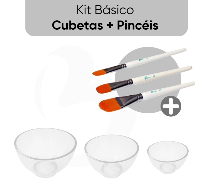 Kit Básico - Cubetas (P, M e G) + Pincéis (n°2, 4 e 6) - Estek 