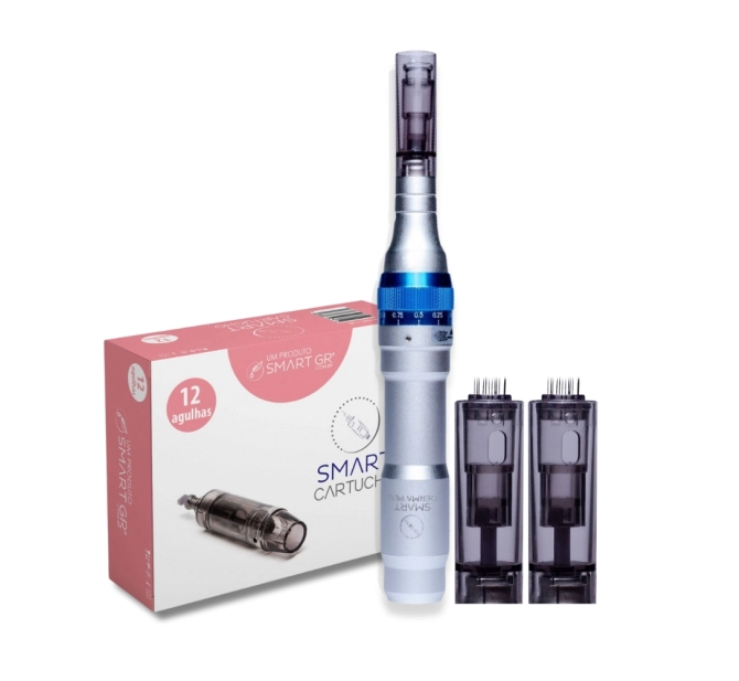 Kit Caneta de Microagulhamento Smart DermaPen + Cartuchos de12 Agulhas 10 Unid. - Smart GR