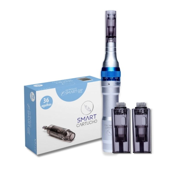 Kit Caneta de Microagulhamento Smart DermaPen + Cartuchos de 36 Agulhas 10 Unid. - Smart GR