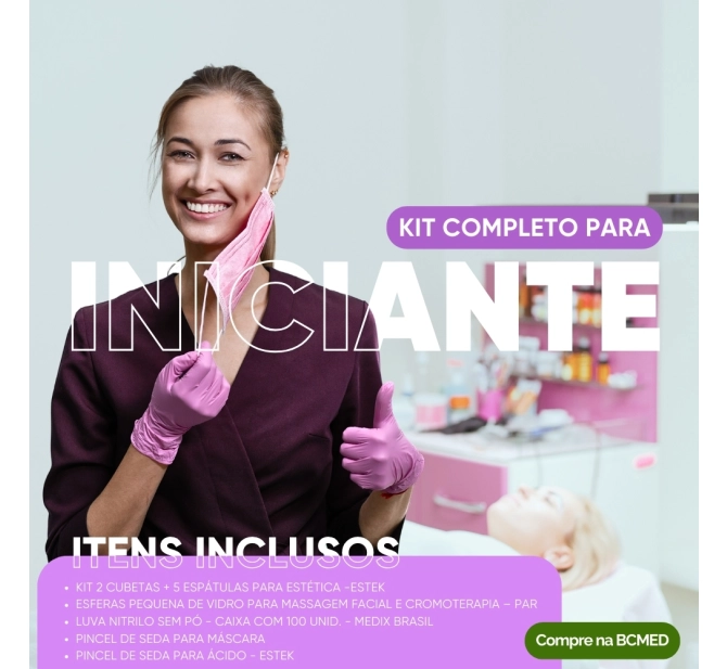 Kit Completo 1.0 - Cubetas + Espátulas + Pincéis + Esferas Pequena + Luva - Acessórios de Estética Estek