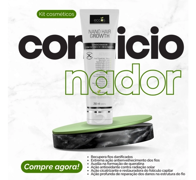 Kit Crescimento Capilar e Combate Queda de Cabelo - Linha Hair Growth - Eccos Cosméticos