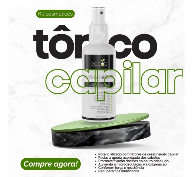 Kit Crescimento Capilar e Combate Queda de Cabelo - Linha Hair Growth - Eccos Cosméticos