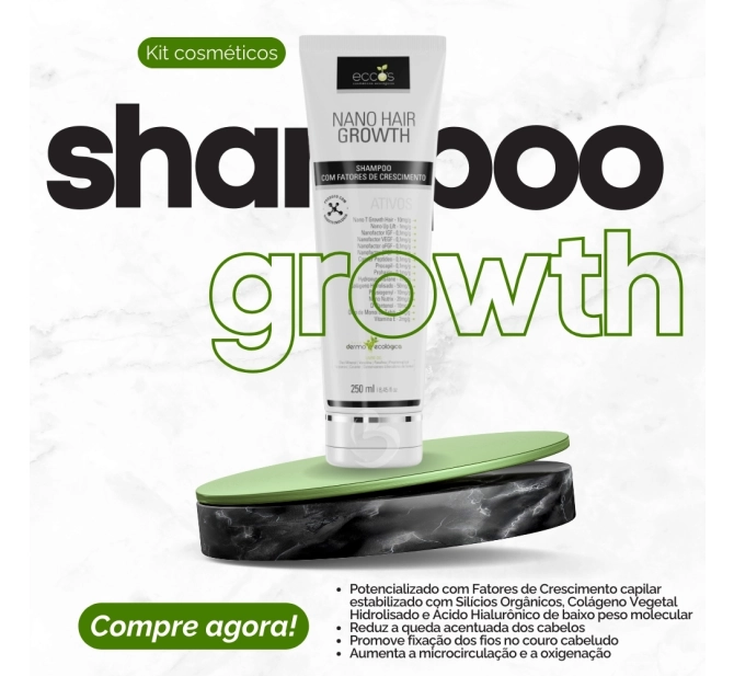 Kit Crescimento Capilar e Combate Queda de Cabelo - Linha Hair Growth - Eccos Cosméticos