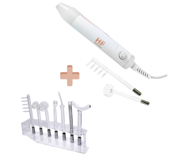 Kit de Alta Frequência HF - IBRAMED + Kit Eletrodos de Vidro 7 peças + Rack Organizador