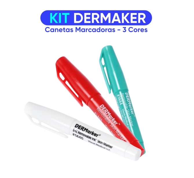 Kit Dermaker Canetas Marcadores - 3 Cores (vermelho, Verde e Branco) - Montesserat 
