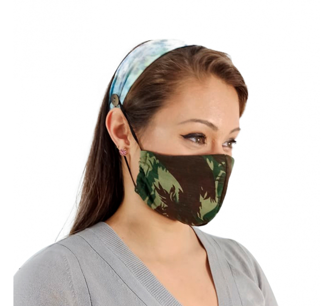 Kit Máscara e Faixa - Camuflagem Verde + Faixa de Cabelo Borboleta - BCMED