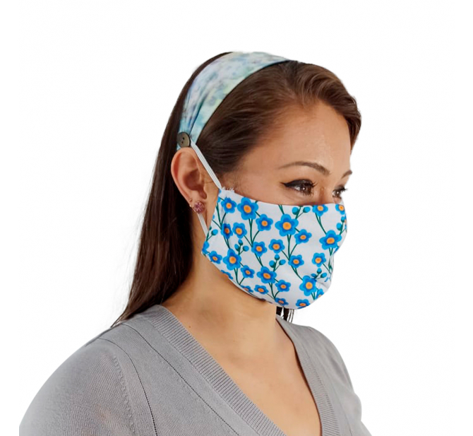 Kit Máscara e Faixa - Floral Azul + Faixa de Cabelo Borboleta - BCMED