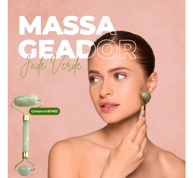 Kit Massagem Facial - Smart Vibra Massageador + Rolo Massageador de Jade Verde + Creme Neutro - Smart GR