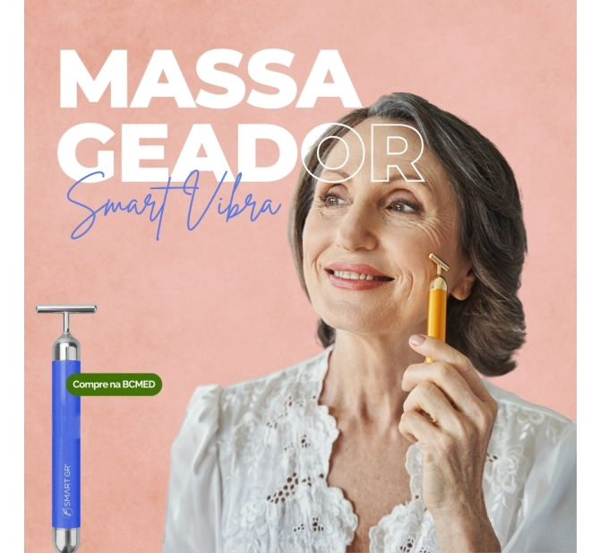 Kit Massagem Facial - Smart Vibra Massageador + Rolo Massageador de Jade Verde + Creme Neutro - Smart GR