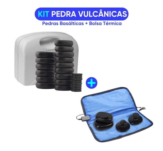 Kit Pedra Vulcânicas Basálticas + Bolsa Térmica para Pedras 110V - Estek