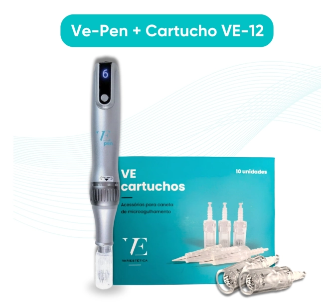 Kit Ve PEN Caneta de Microagulhamento + 10 Cartuchos de 12 agulhas - Variestética