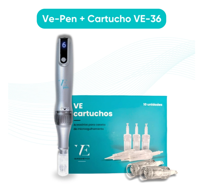 Kit Ve PEN Caneta de Microagulhamento + 10 Cartuchos de 36 agulhas - Variestética