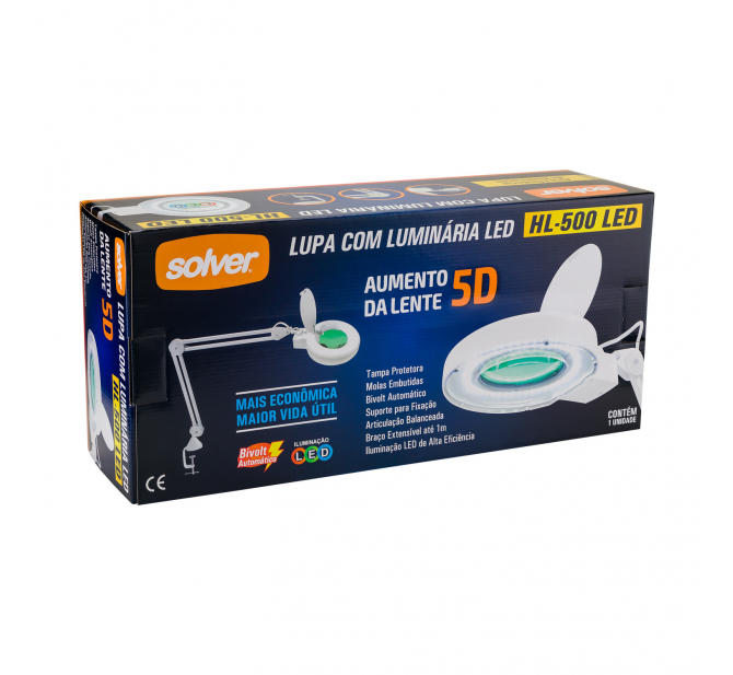 Lupa Articulada Com Fixador P/ Mesa, Zoom De 5X C/ Led - Hl 500 - Solver