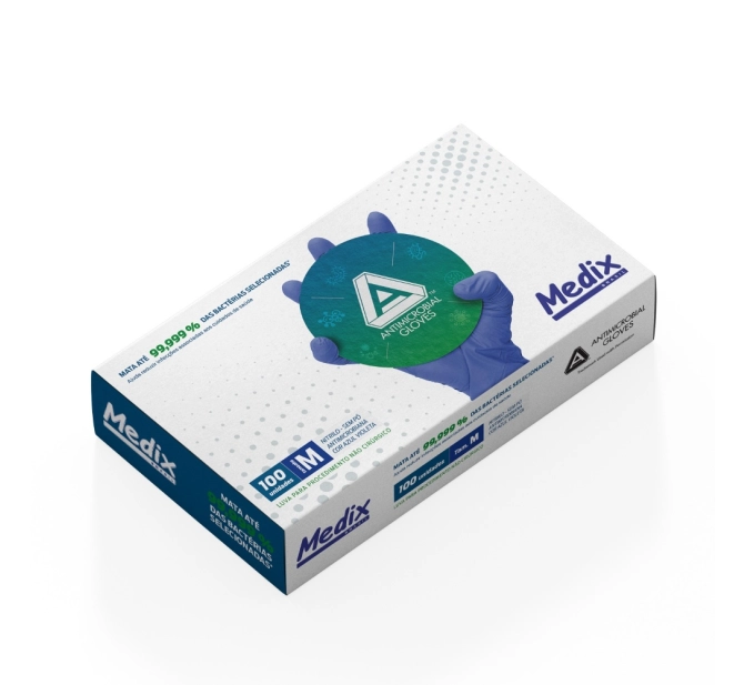 Luva Nitrílica AMG - Antimicrobiana - Azul Violeta - Medix Brasil 