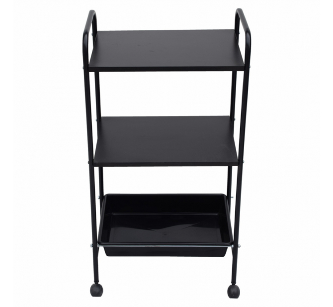 Mesa Carrinho Auxiliar com 1 Bandeja e 2 Prateleiras - Linha Black Para Barbearias - BCMED