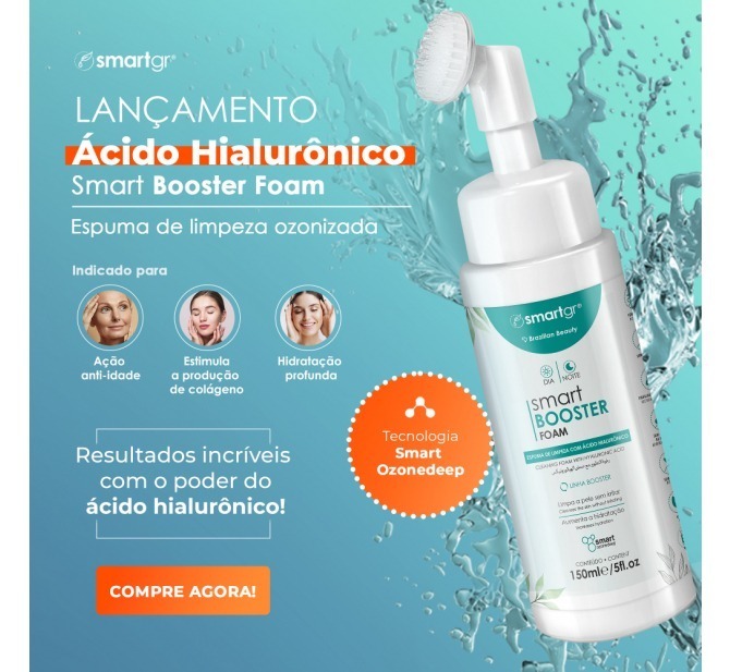 Smart Booster Foam c/ Ácido Hialurônico - Espuma de Limpeza Ozonizada 150ml - Smart GR