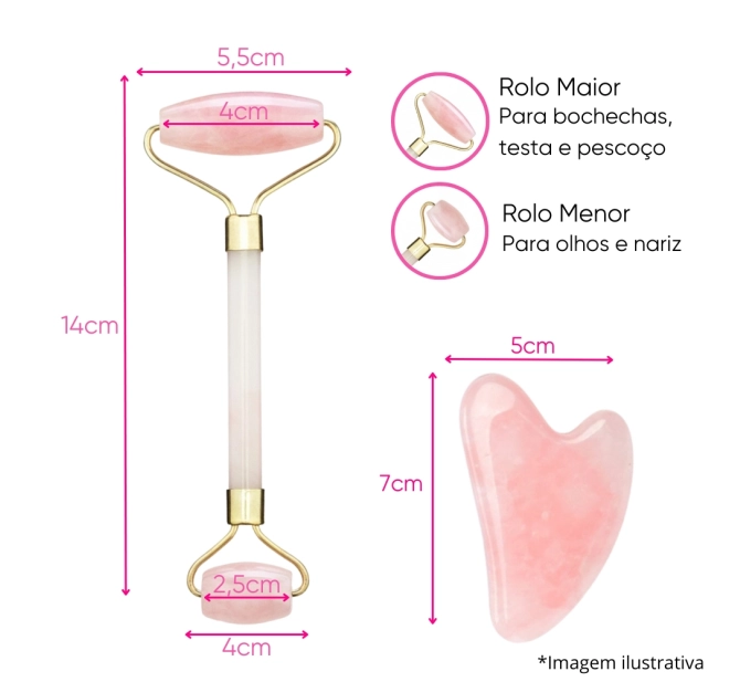 Smart Massageador Rolo de Quartzo Rosa + Guasha Coração - Smart GR
