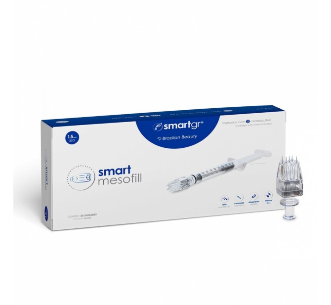 Smart Mesofill 1,5 mm - Cartucho com 5 microagulhas 32 g - Caixa com 20 Unidades - Smart GR 