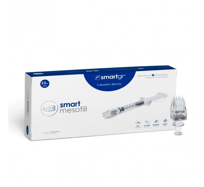 Smart Mesofill 2,0mm - Caixa com 10 un - Cartucho com 5 microagulhas 32G - Smart GR