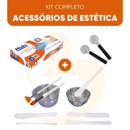 Kit Completo 2.0 - Cubetas + Espátulas + Pincéis + Esferas Pequena + Luva - Acessórios de Estética Estek