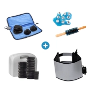 Kit Massagem Completa - Pedras + Aquecedor de Pedra + Manta Térmica Abdominal + Rolo de Massagem + Luva Massageadora - Estek 