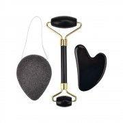 Rolo Massageador de Pedra Obsidiana Negra + Guasha Coração + Esponja Konjac - Smart GR